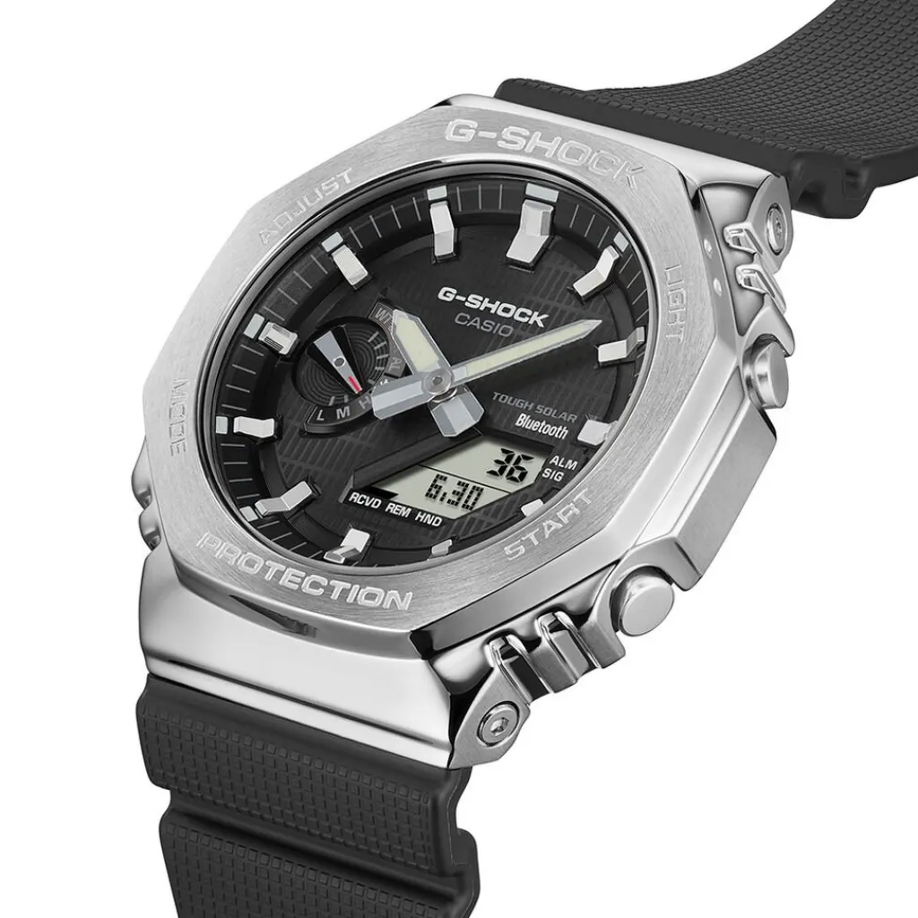 CASIO G-SHOCK Montre Noir cadran argenté fond noir bracelet résine noir New