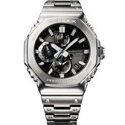 CASIO G-SHOCK Montre Premium Noir cadran argenté fond noir bracelet acier argenté Outlet