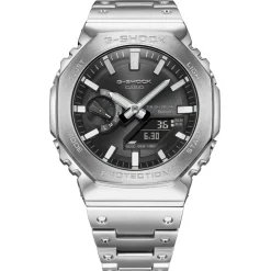 CASIO G-SHOCK Montre Premium Classic Noir cadran argenté fond noir bracelet acier argenté Hot