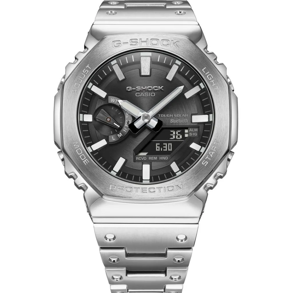 CASIO G-SHOCK Montre Premium Classic Noir cadran argenté fond noir bracelet acier argenté Hot