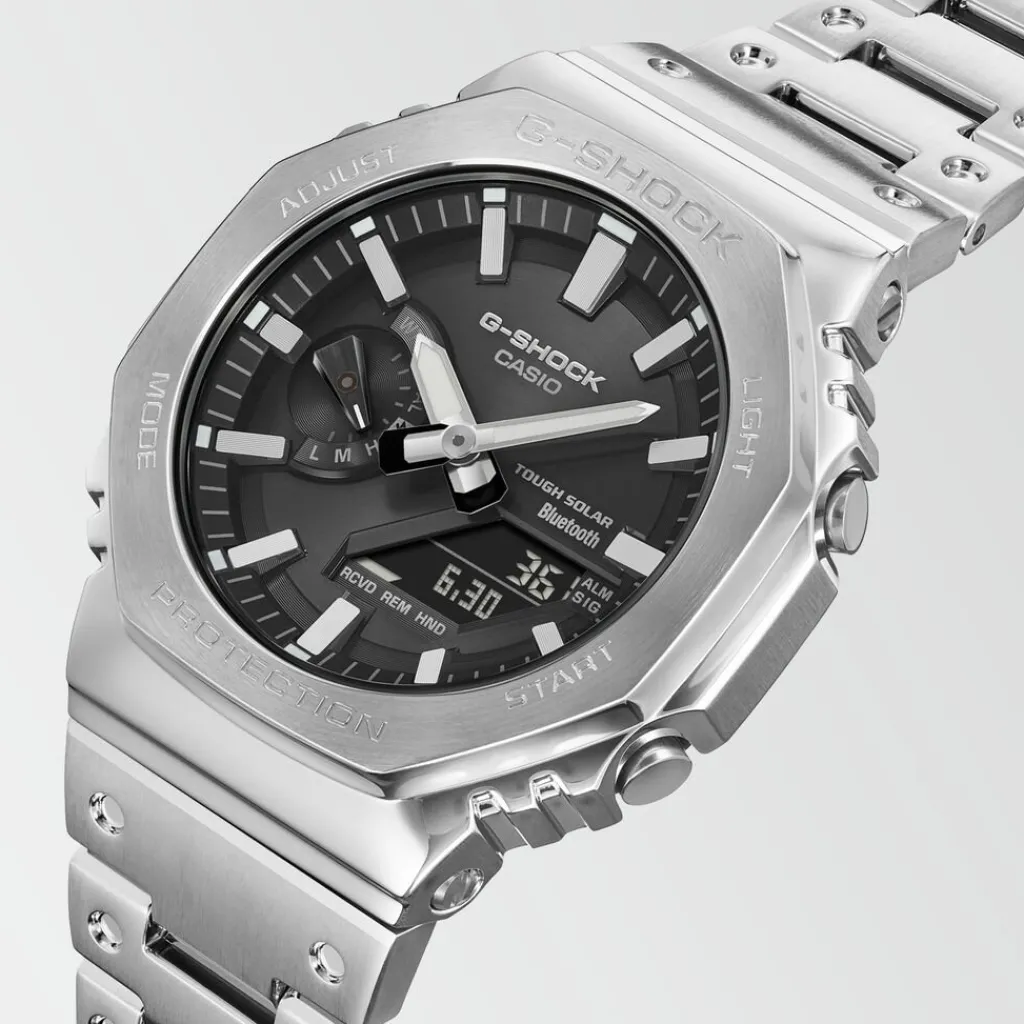 CASIO G-SHOCK Montre Premium Classic Noir cadran argenté fond noir bracelet acier argenté Hot