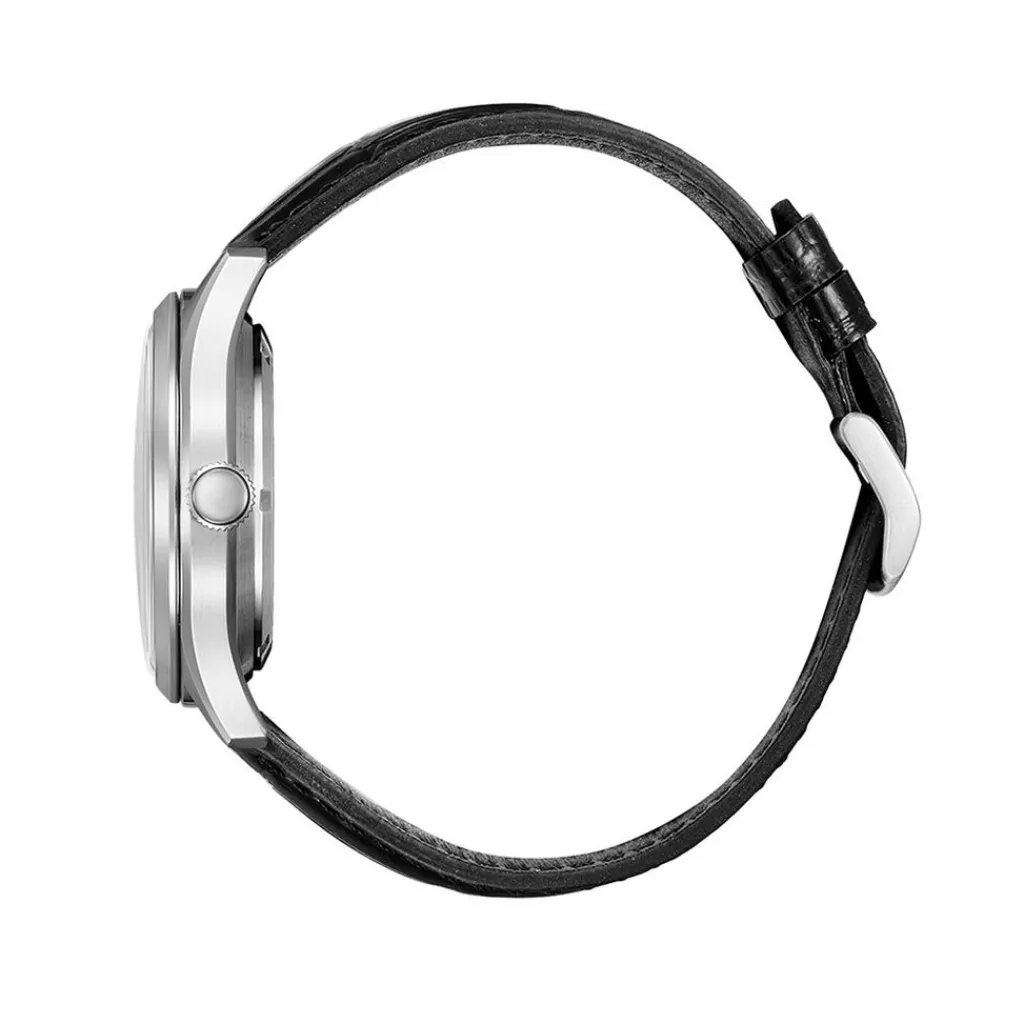 CITIZEN Montre C7 Mechanical Bleu cadran argenté fond bleu bracelet cuir de veau noir New