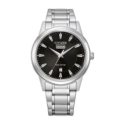 CITIZEN Montre Classic Elegant Noir cadran argenté fond noir bracelet acier argenté