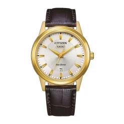 CITIZEN Montre Classic Elegant Ivoire cadran doré fond ivoire bracelet cuir de veau marron New
