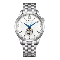 CITIZEN Montre Platform Auto Blanc cadran argenté fond blanc bracelet acier argenté Sale