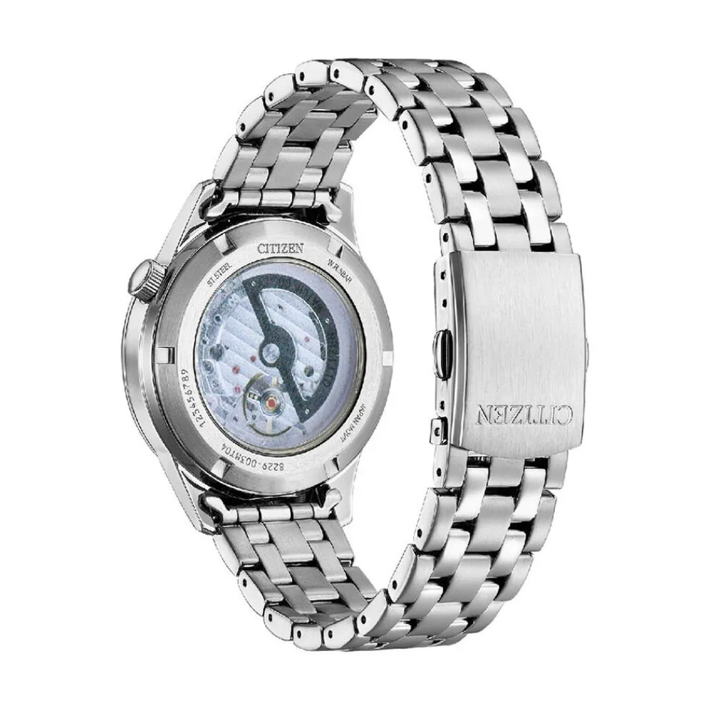CITIZEN Montre Platform Auto Blanc cadran argenté fond blanc bracelet acier argenté Sale