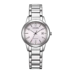 CITIZEN Montre Platform Femme Rose cadran argenté fond rose bracelet acier argenté Best