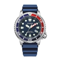 CITIZEN Montre Promaster Marine Bleu cadran argenté fond bleu bracelet caoutchouc bleu Outlet