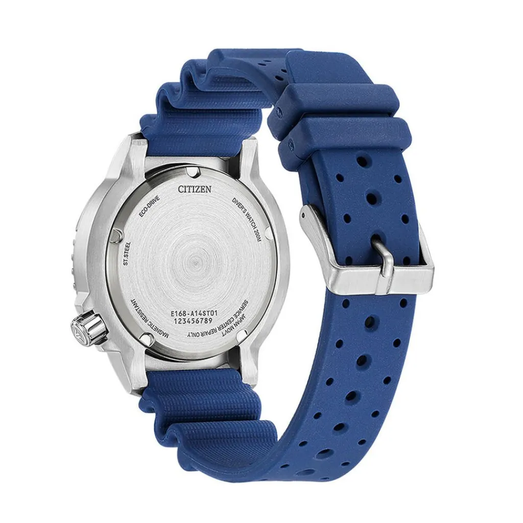 CITIZEN Montre Promaster Marine Bleu cadran argenté fond bleu bracelet caoutchouc bleu Outlet