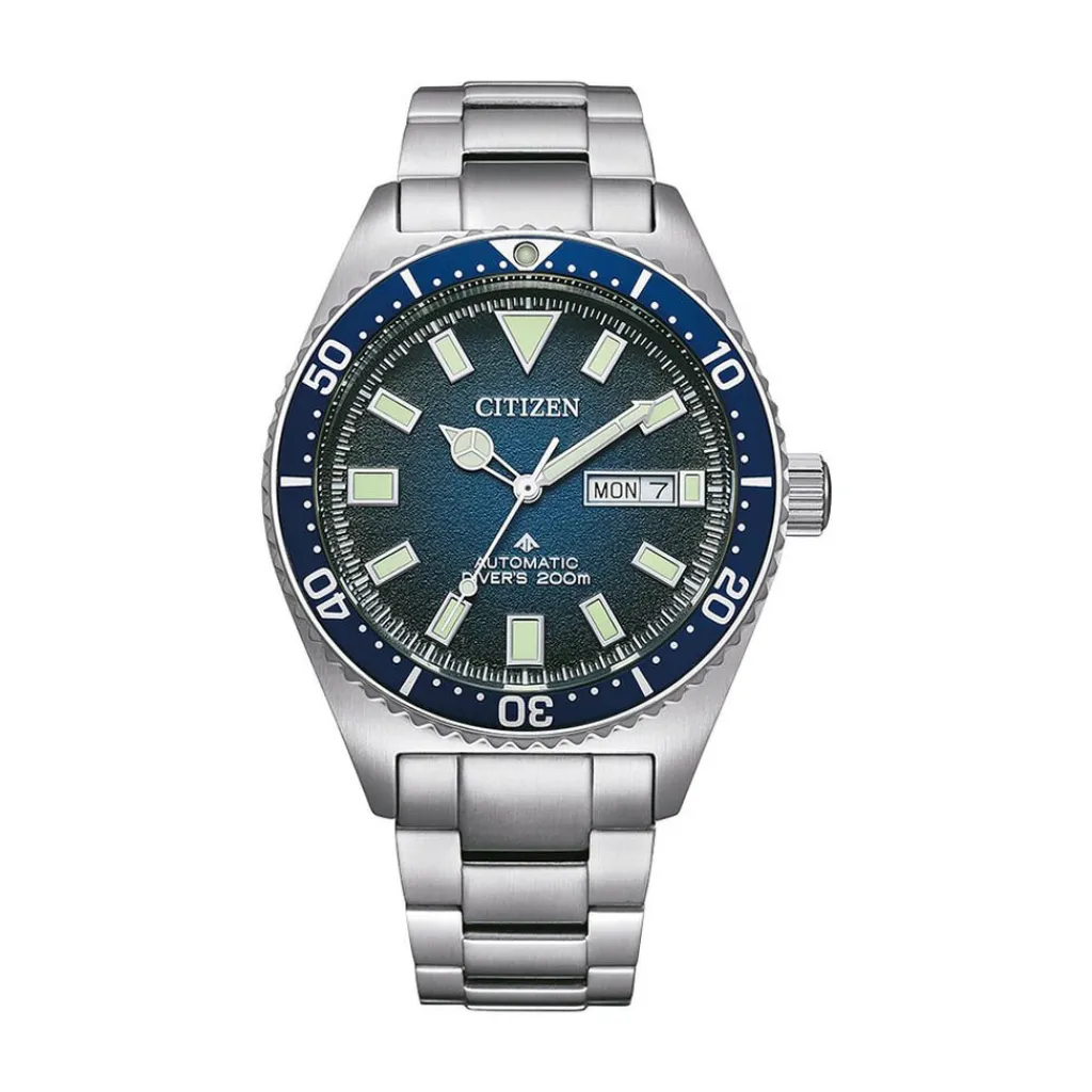 CITIZEN Montre Promaster Marine Auto Bleu cadran argenté fond bleu bracelet acier argenté