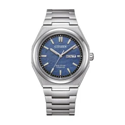 CITIZEN Montre Super Titanium 39.5 Bleu cadran argenté fond bleu bracelet titane argenté New