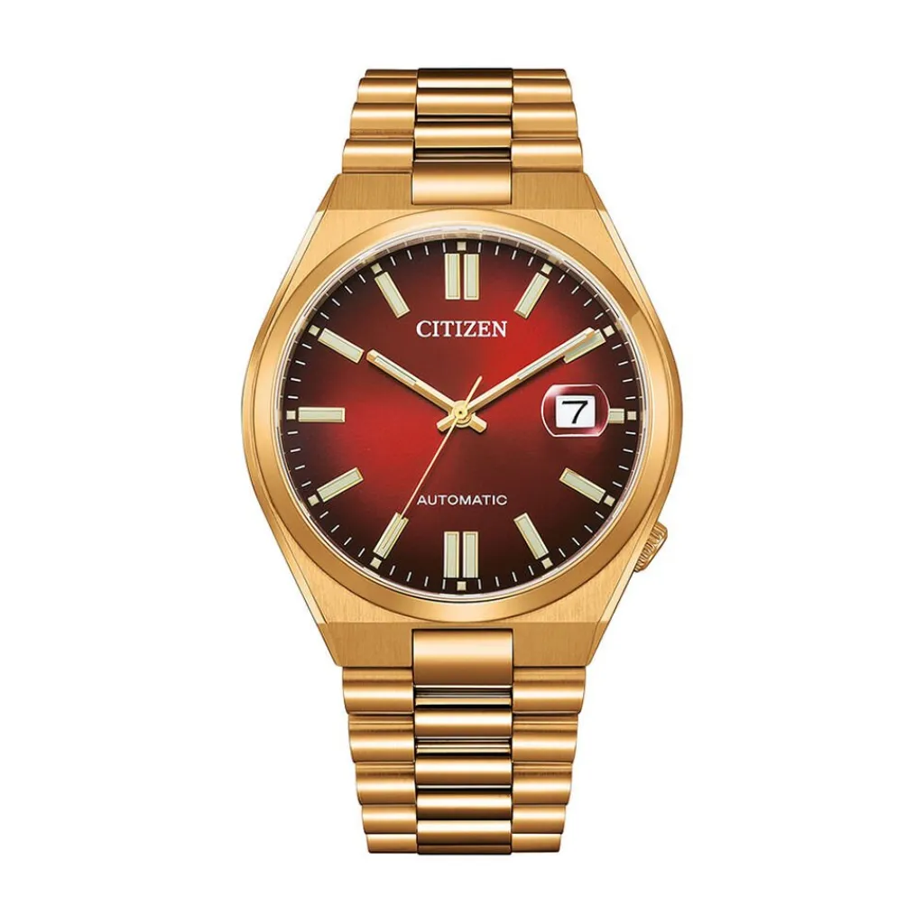 CITIZEN Montre Tsuyosa Nj0151 Rouge cadran doré fond rouge bracelet acier doré Clearance