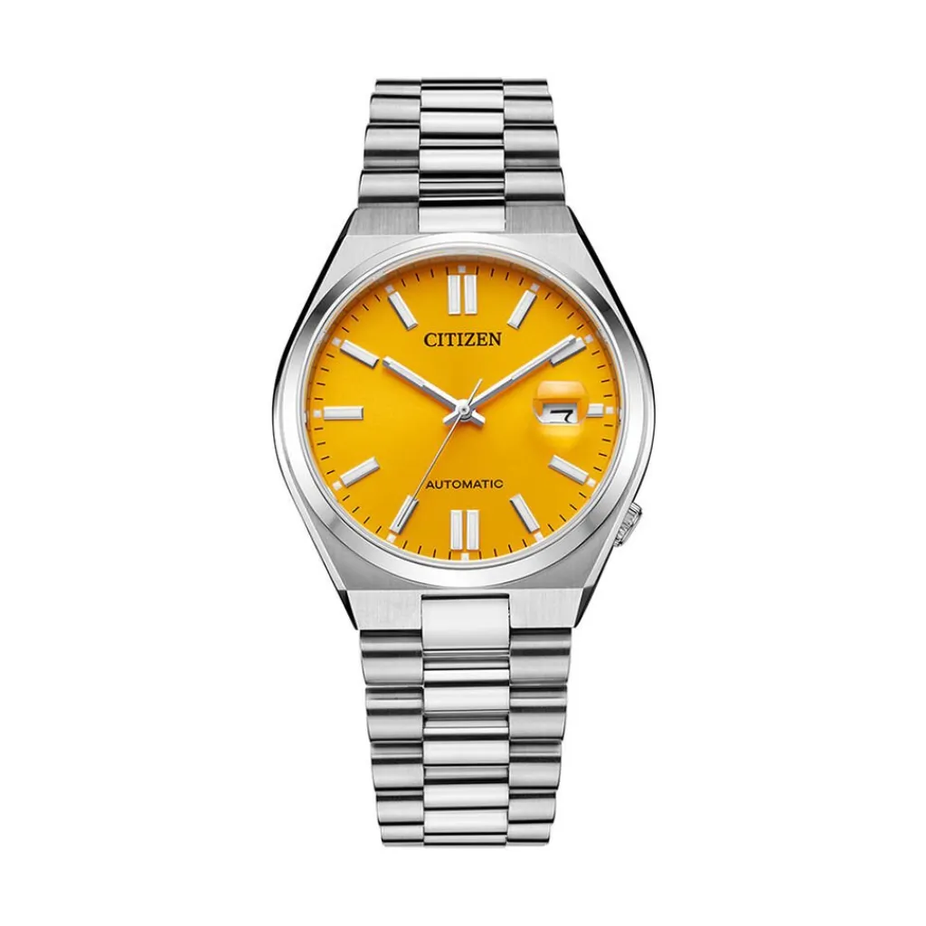 CITIZEN Montre Tsuyosa Nj0150 Jaune cadran argenté fond jaune bracelet acier argenté Clearance