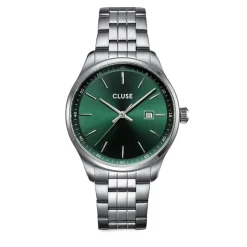 CLUSE Montre Anthéor Vert cadran argenté fond vert bracelet acier argenté Hot