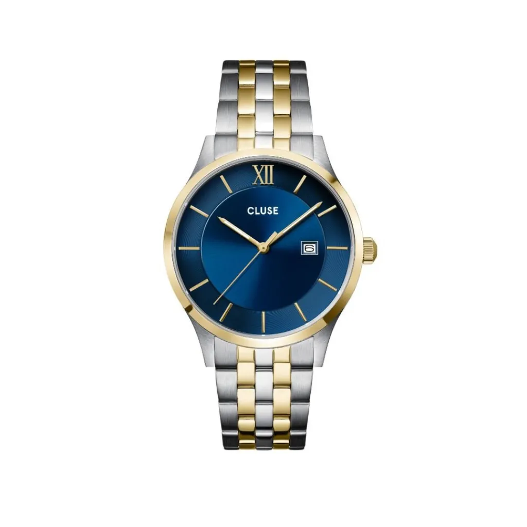 CLUSE Montre Aravis Bleu cadran argenté fond bleu bracelet acier bicolore Best