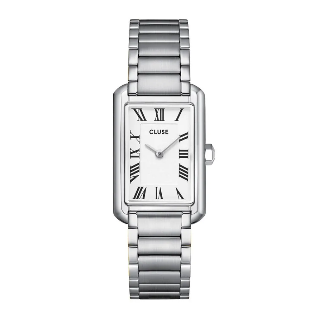 CLUSE Montre Belissena Blanc cadran argenté fond blanc bracelet acier argenté Outlet