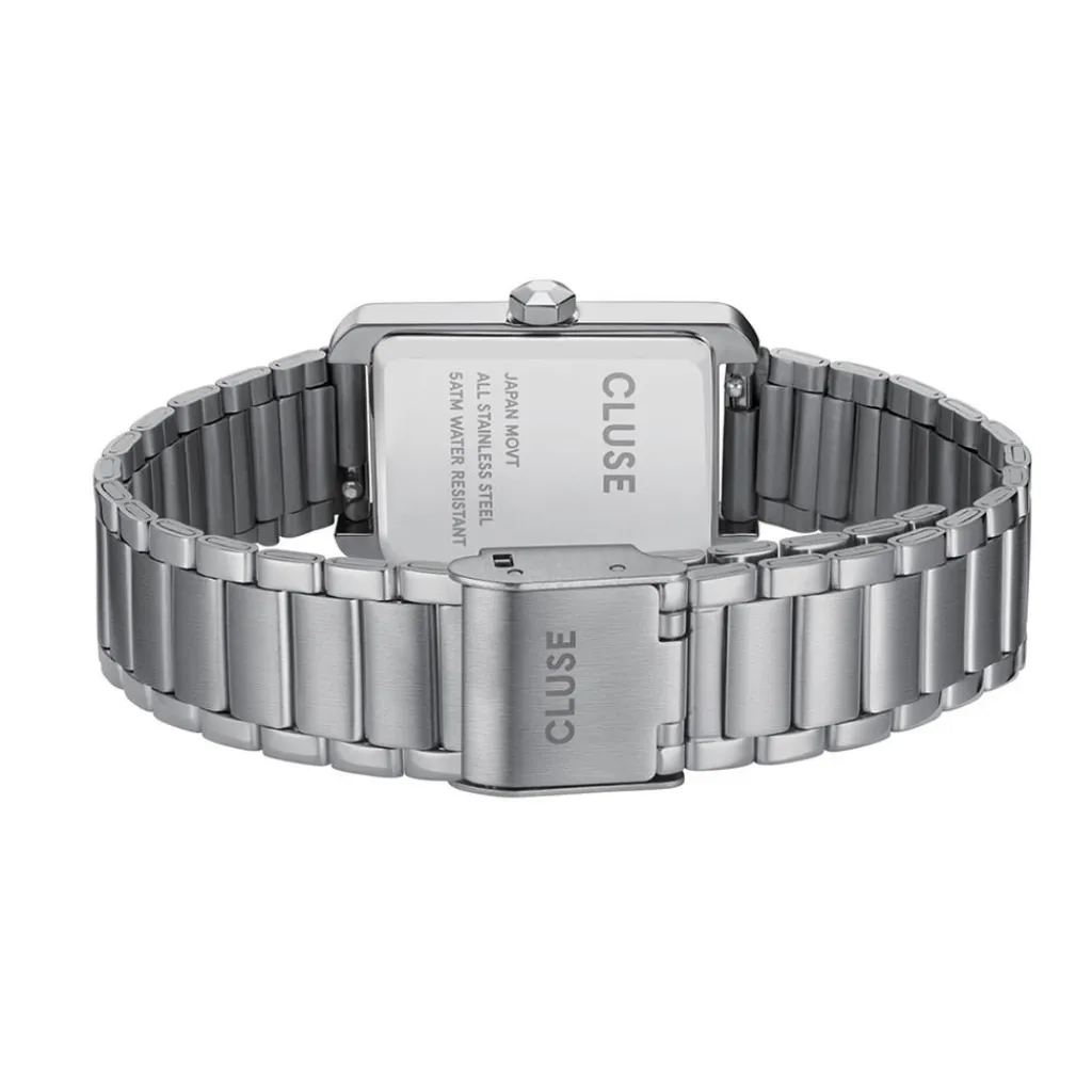 CLUSE Montre Belissena Blanc cadran argenté fond blanc bracelet acier argenté Outlet