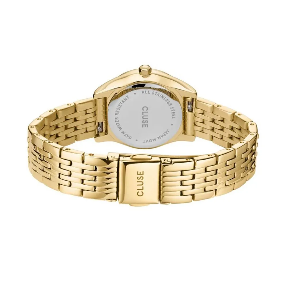 CLUSE Montre Feroce Mini Blanc cadran doré fond blanc bracelet acier doré Best