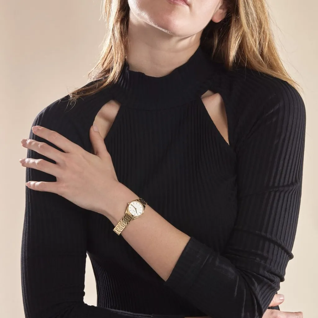 CLUSE Montre Feroce Mini Blanc cadran doré fond blanc bracelet acier doré Best