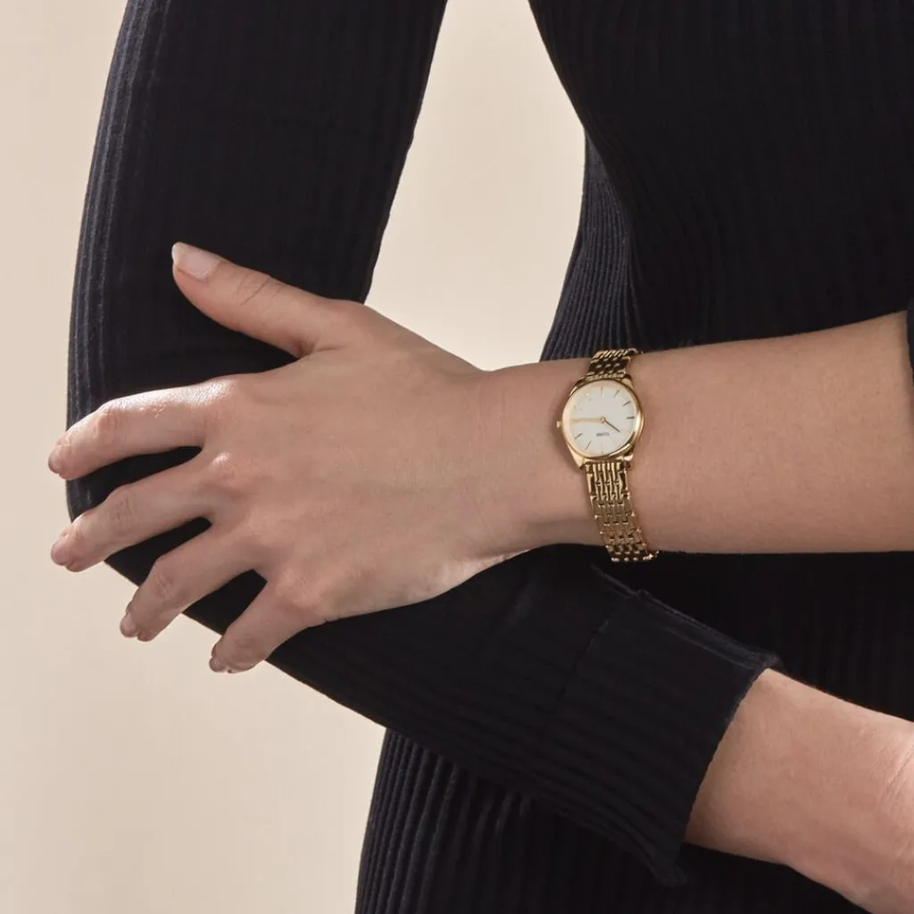 CLUSE Montre Feroce Mini Blanc cadran doré fond blanc bracelet acier doré Best