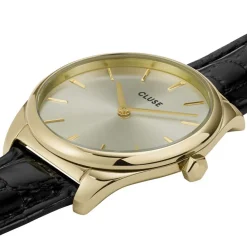 CLUSE Montre Feroce Petite Doré cadran doré fond doré bracelet cuir noir Clearance