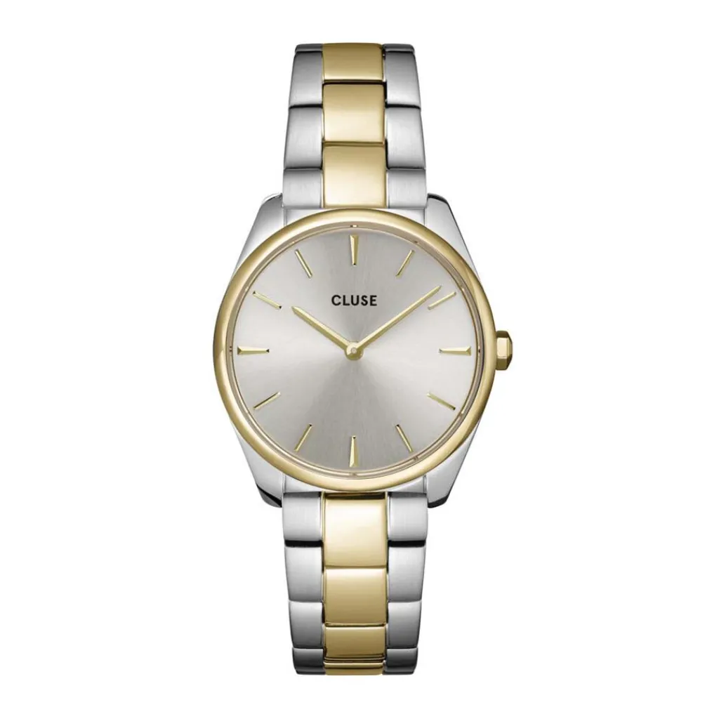 CLUSE Montre Feroce Petite Argenté cadran argenté fond argenté bracelet acier bicolore Clearance