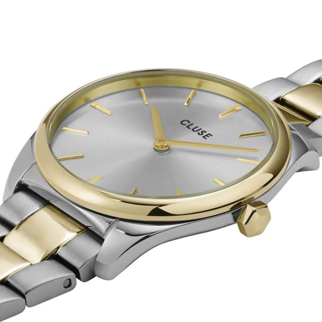 CLUSE Montre Feroce Petite Argenté cadran argenté fond argenté bracelet acier bicolore Clearance
