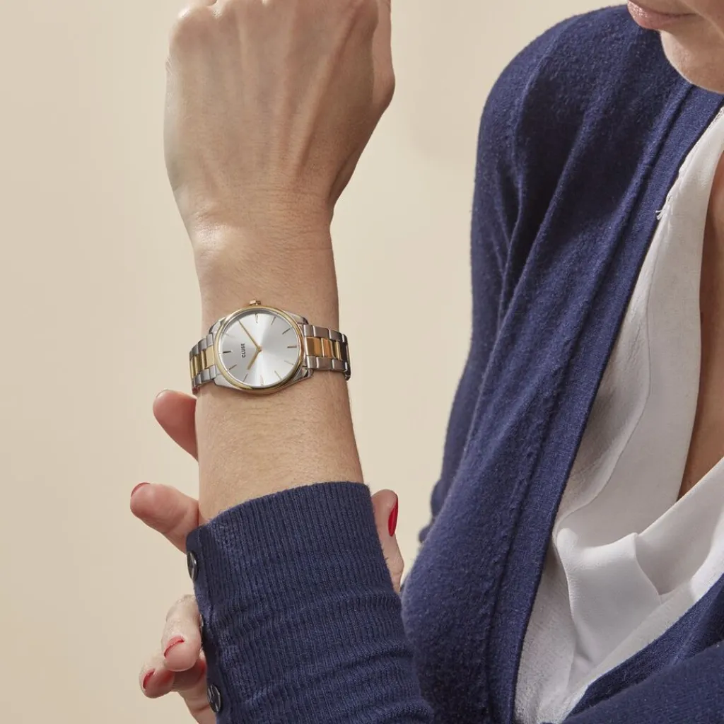 CLUSE Montre Feroce Petite Argenté cadran argenté fond argenté bracelet acier bicolore Clearance