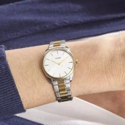 CLUSE Montre Feroce Petite Argenté cadran argenté fond argenté bracelet acier bicolore Clearance