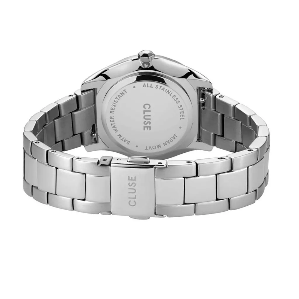 CLUSE Montre Feroce Petite Acier Blanc cadran argenté fond gris bracelet acier argenté Hot