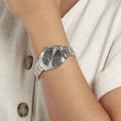 CLUSE Montre Feroce Petite Acier Blanc cadran argenté fond gris bracelet acier argenté Hot