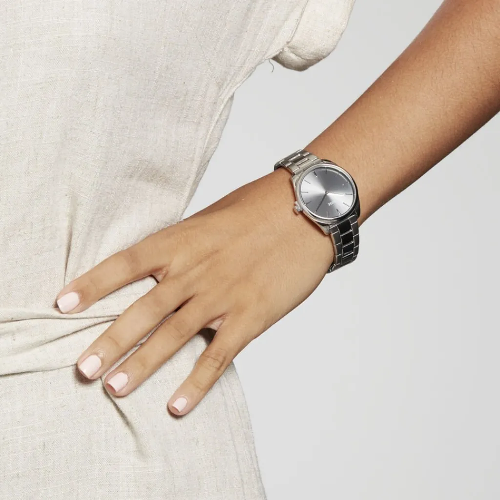 CLUSE Montre Feroce Petite Acier Blanc cadran argenté fond gris bracelet acier argenté Hot