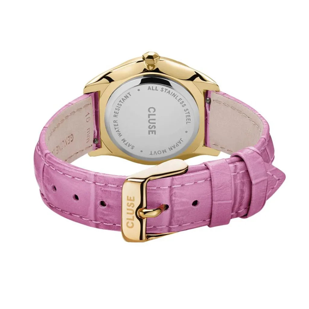 CLUSE Montre Feroce Petite Blanc cadran doré fond blanc bracelet cuir rose Clearance
