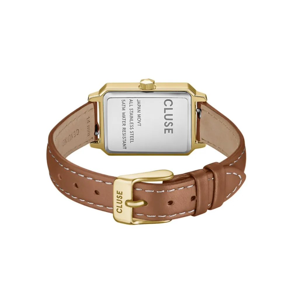 CLUSE Montre Fluette Blanc cadran doré fond blanc bracelet cuir de vache marron New