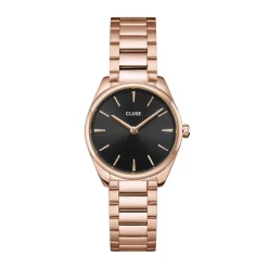 CLUSE Montre Féroce Mini Noir cadran rose fond noir bracelet acier rose Best