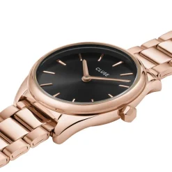 CLUSE Montre Féroce Mini Noir cadran rose fond noir bracelet acier rose Best