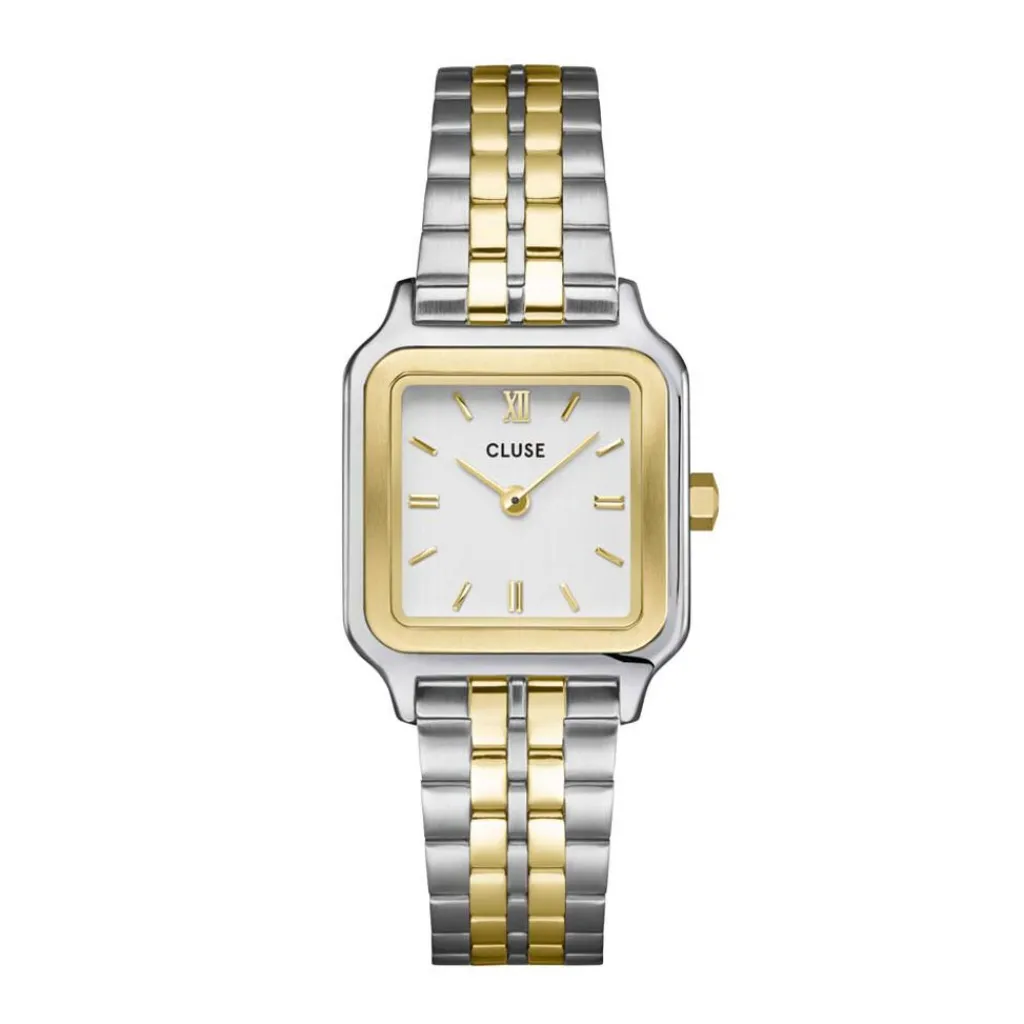 CLUSE Montre Gracieuse Petite Blanc cadran bicolore fond blanc bracelet acier bicolore Outlet