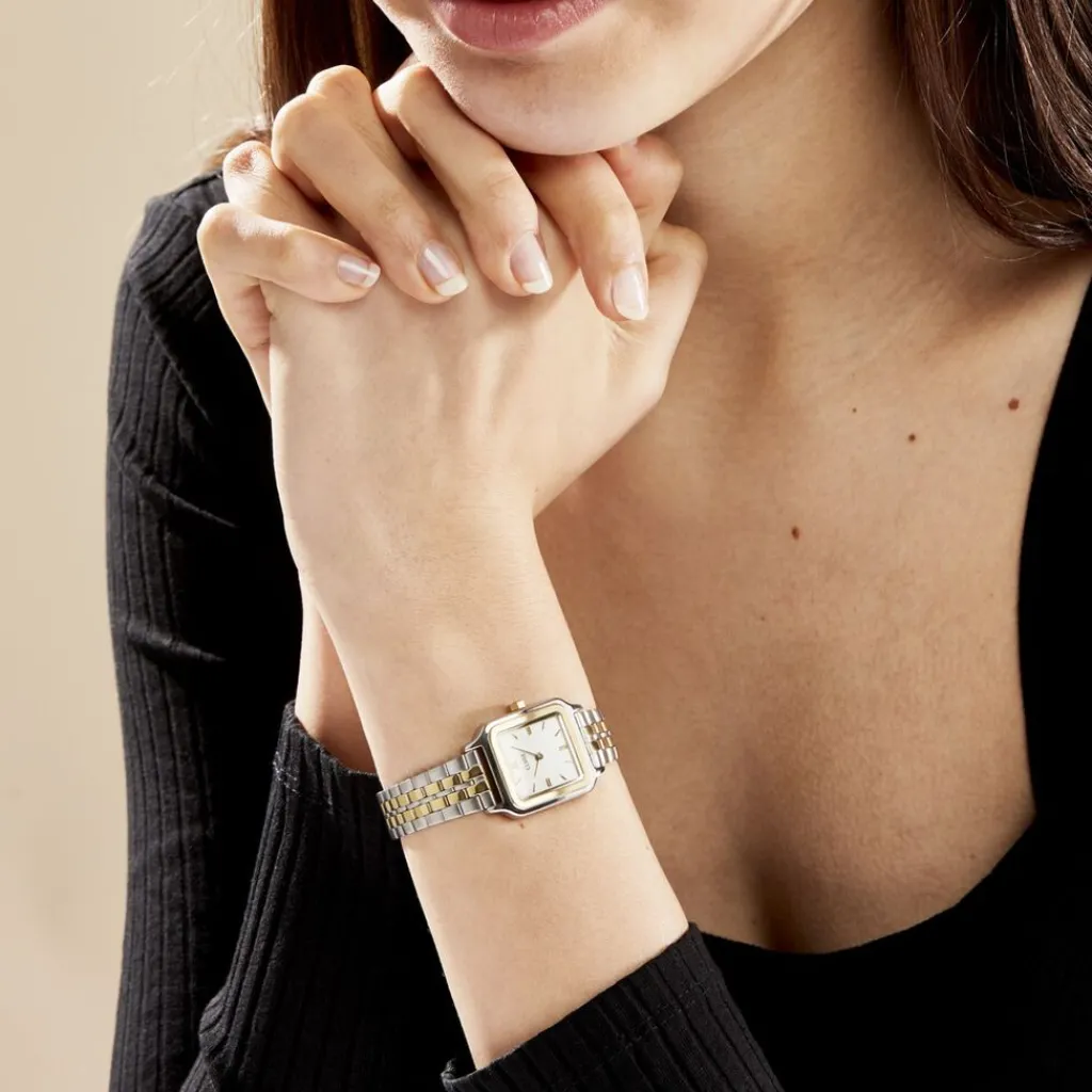 CLUSE Montre Gracieuse Petite Blanc cadran bicolore fond blanc bracelet acier bicolore Outlet