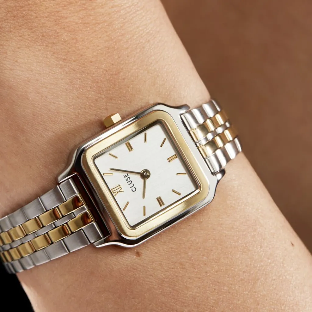 CLUSE Montre Gracieuse Petite Blanc cadran bicolore fond blanc bracelet acier bicolore Outlet