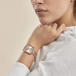 CLUSE Montre La Tetragone Rose cadran doré rose fond doré rose bracelet acier doré rose Sale