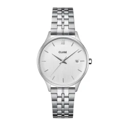 CLUSE Montre Minuit Date Argenté cadran argenté fond argenté bracelet acier argenté