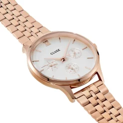CLUSE Montre Minuit Multifonction Blanc cadran rose fond blanc bracelet acier rose Sale