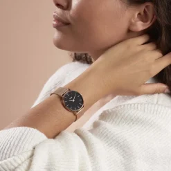 CLUSE Montre Minuit Noir cadran doré rose fond noir bracelet acier doré rose Best