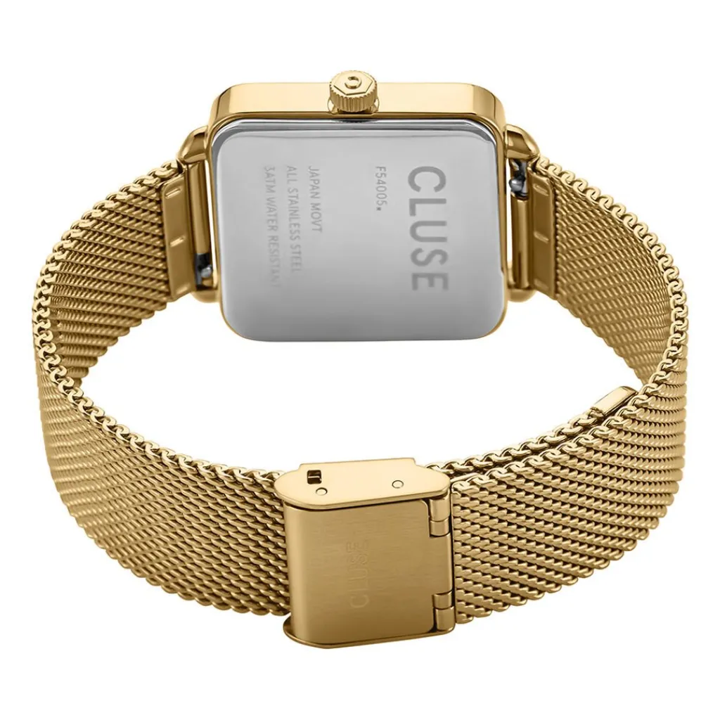 CLUSE Montre Tetragone Vert cadran doré fond vert bracelet acier doré Online