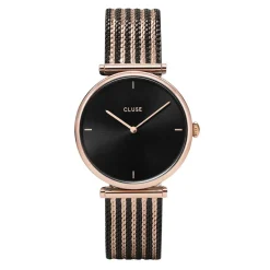 CLUSE Montre Triomphe Noir cadran doré rose fond noir bracelet acier doré rose Hot