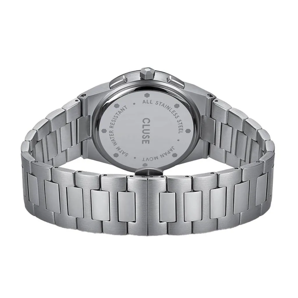 CLUSE Montre Vigoureux Chrono Bleu cadran argenté fond bleu bracelet acier argenté Best