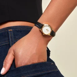 CODHOR Montre Anais Argenté cadran doré fond argenté bracelet synthétique noir New