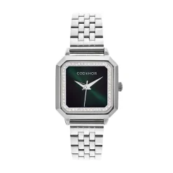 CODHOR Montre Carla Vert cadran argenté fond vert bracelet acier argenté Discount