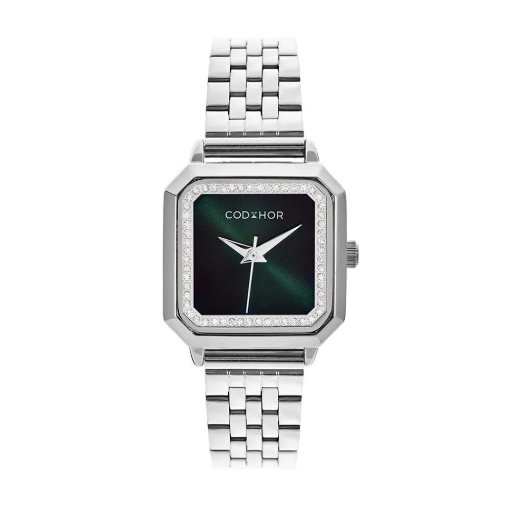 CODHOR Montre Carla Vert cadran argenté fond vert bracelet acier argenté Discount