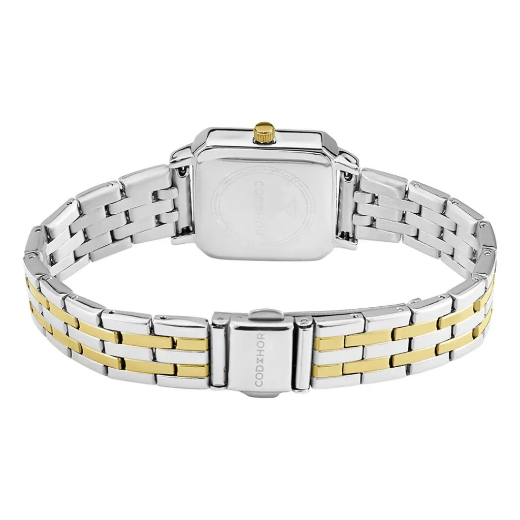 CODHOR Montre Carmelle Blanc cadran argenté fond blanc bracelet alliage bicolore